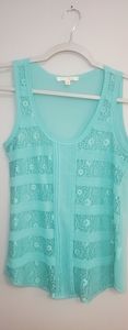 Womens Lush Sheer Lace Turquoise Tank Top Size XS